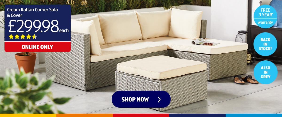 Cream Rattan Corner Sofa & Cover