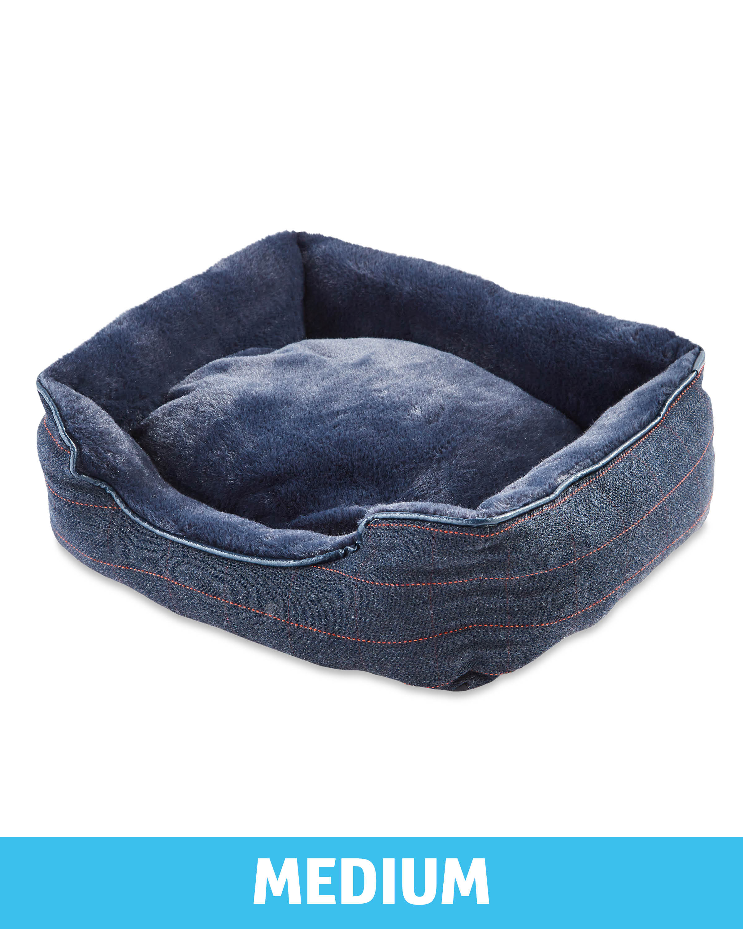 Medium Navy Check Plush Dog Bed ALDI UK