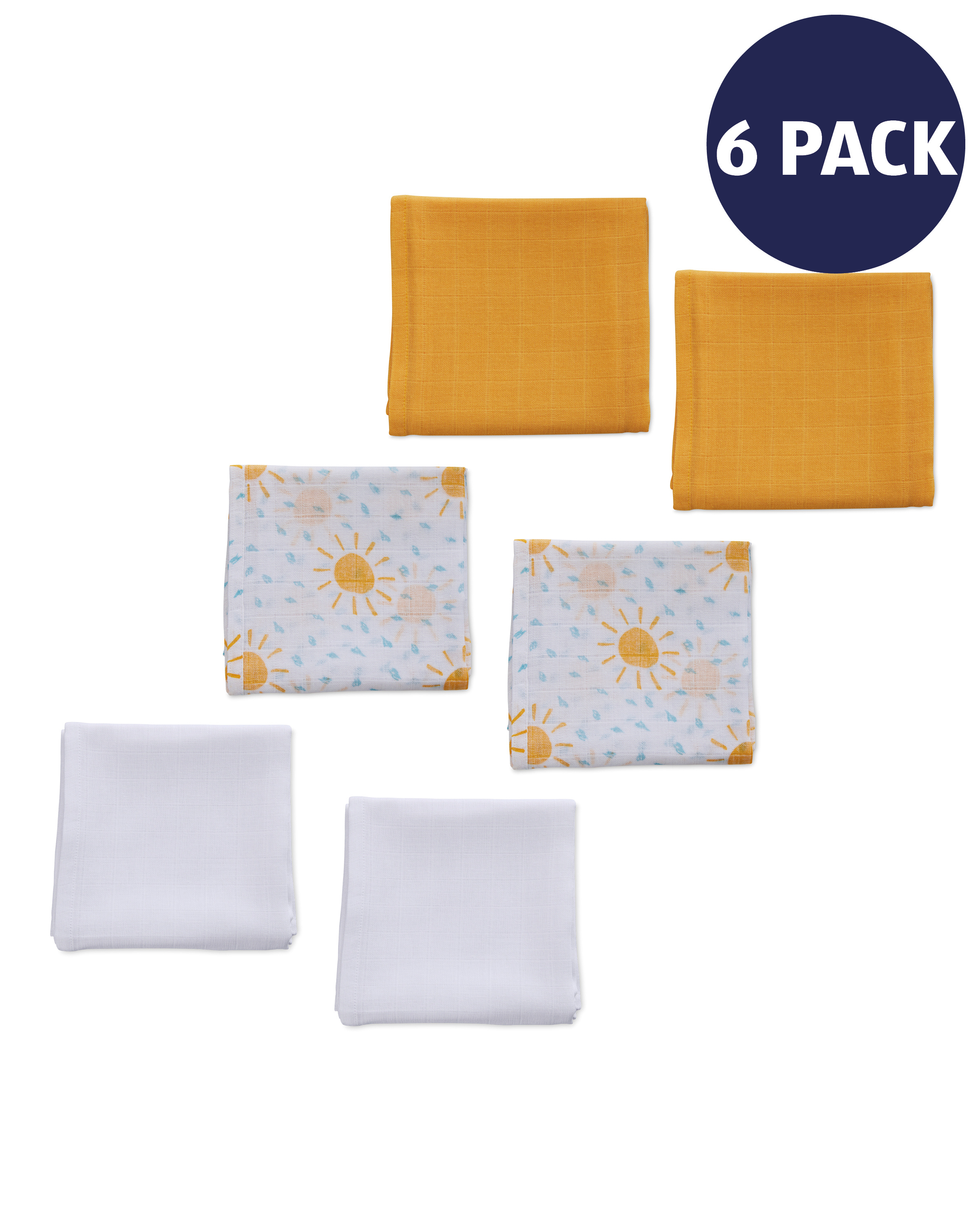 Sunshine Muslin Cloths 6 Pack ALDI UK