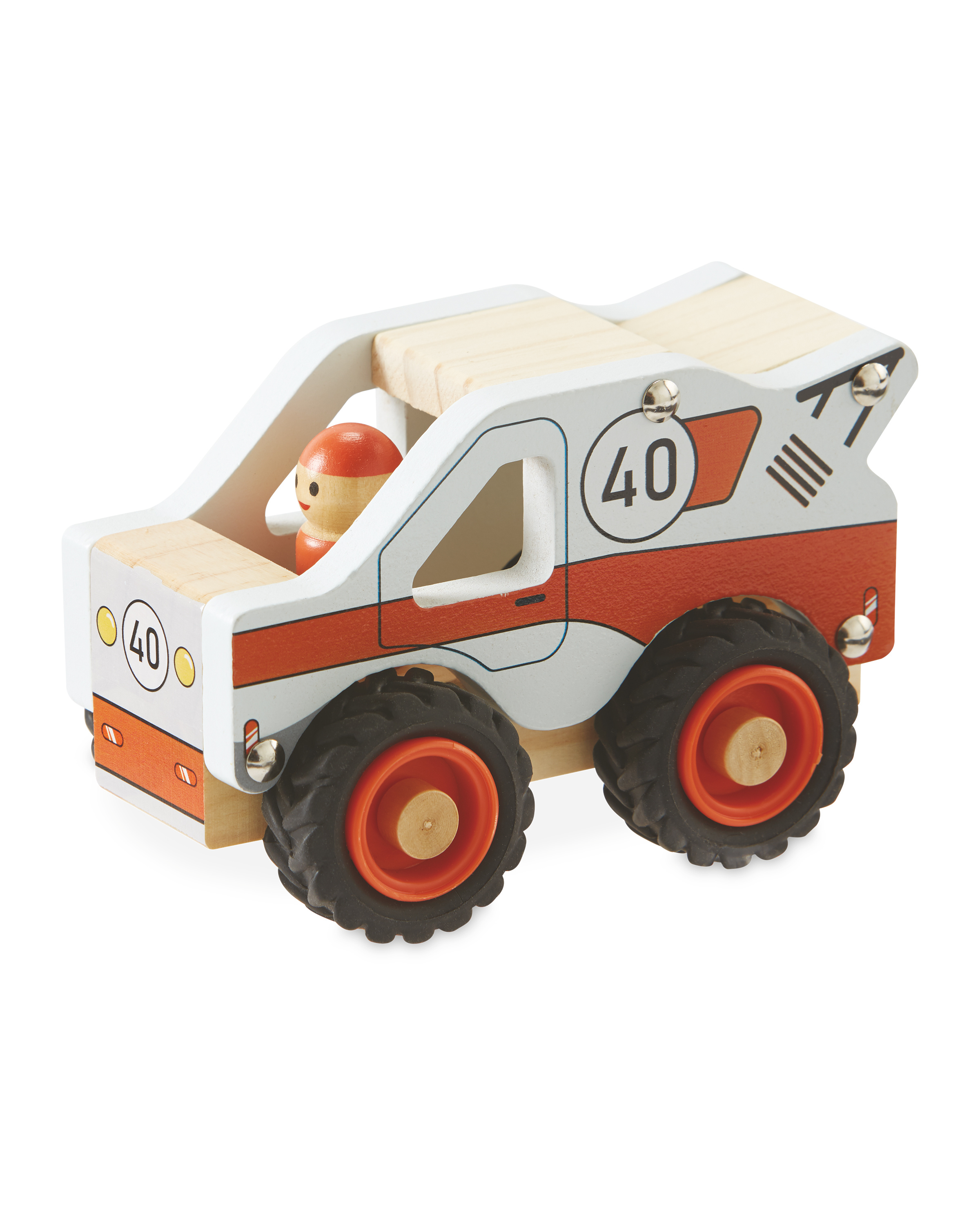 White/Orange Wooden Race Car - ALDI UK