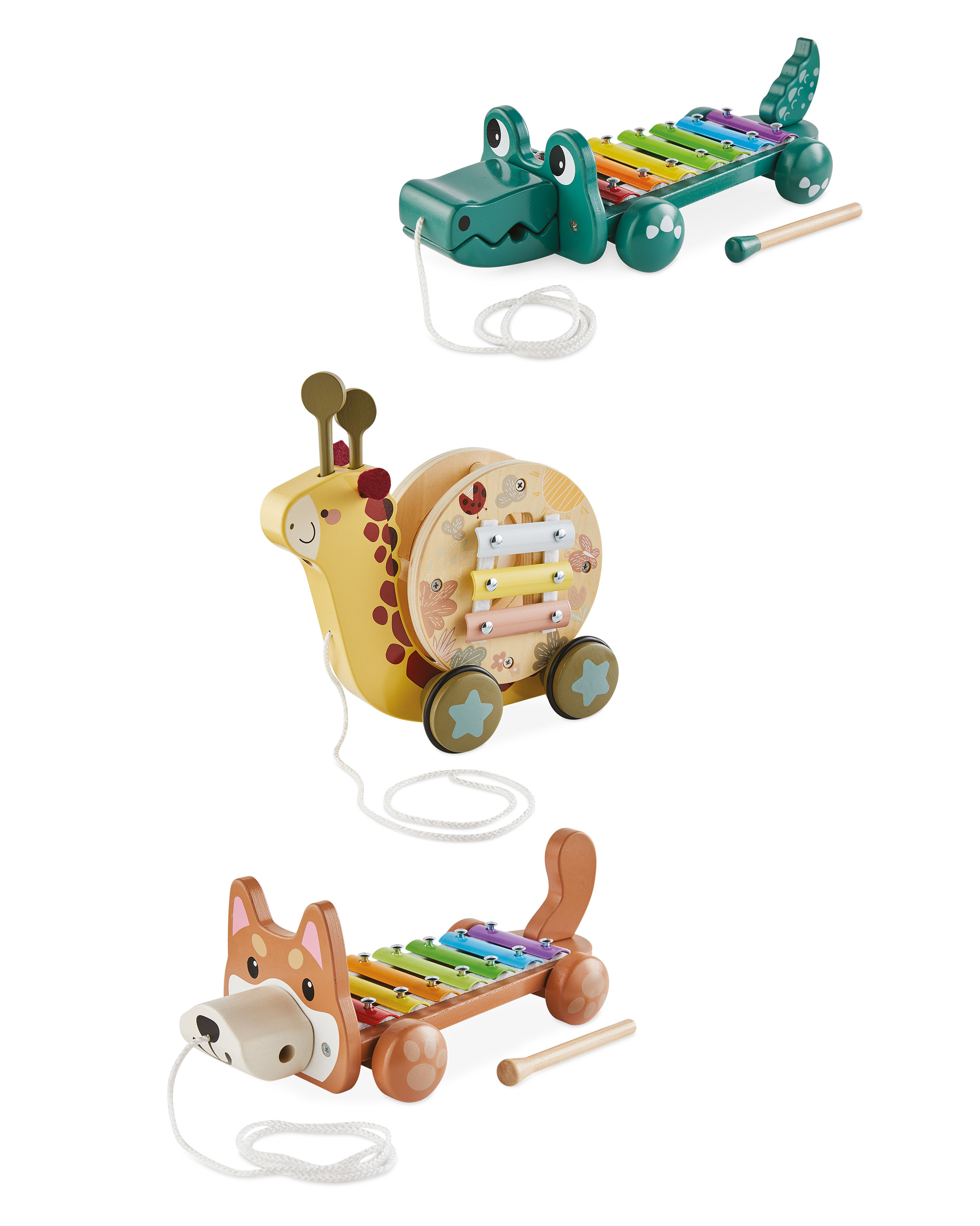 Wooden Musical Pull Along Animals ALDI UK