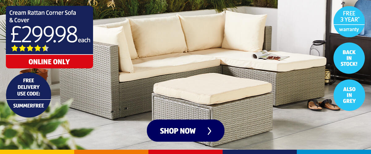 Cream Rattan Corner Sofa & Cover