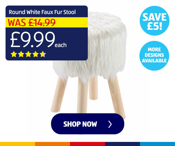 Round White Faux Fur Stool